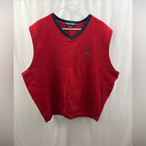 Vintage Polo Ralph Lauren Sweatshirt Vest Men XL Red Golf Logo V Neck Pullover - Picture 2 of 6